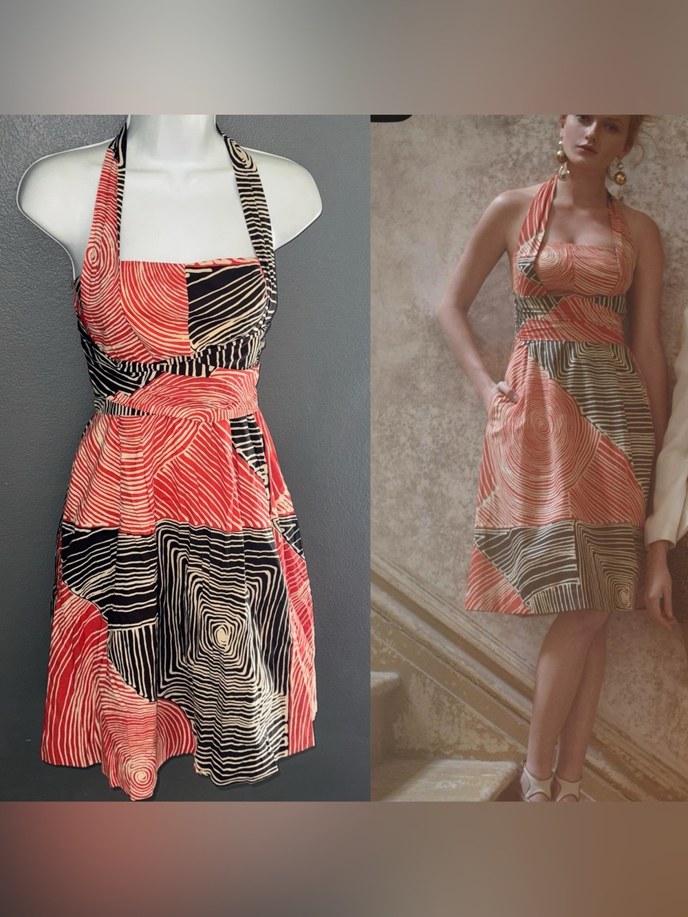 Anthropologie New w Tags $158 We Love Vera Halter Neck Orange Dress Womens XS 2